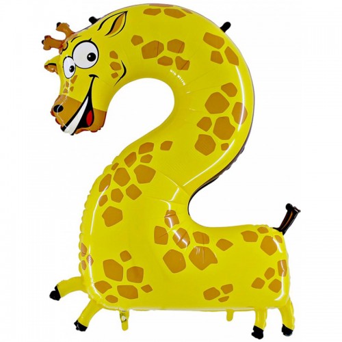 Фольгированный  шар цифра 2 жираф 102 см