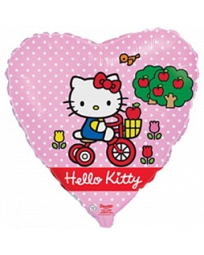 Шар сердце "Котенок на велосипеде" розовый.