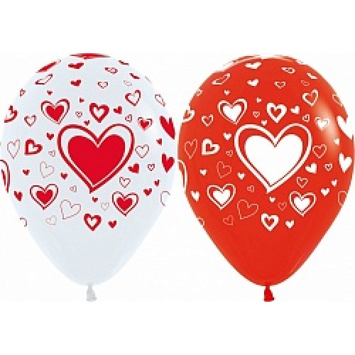 Воздушные шарики с сердцами белые, красные